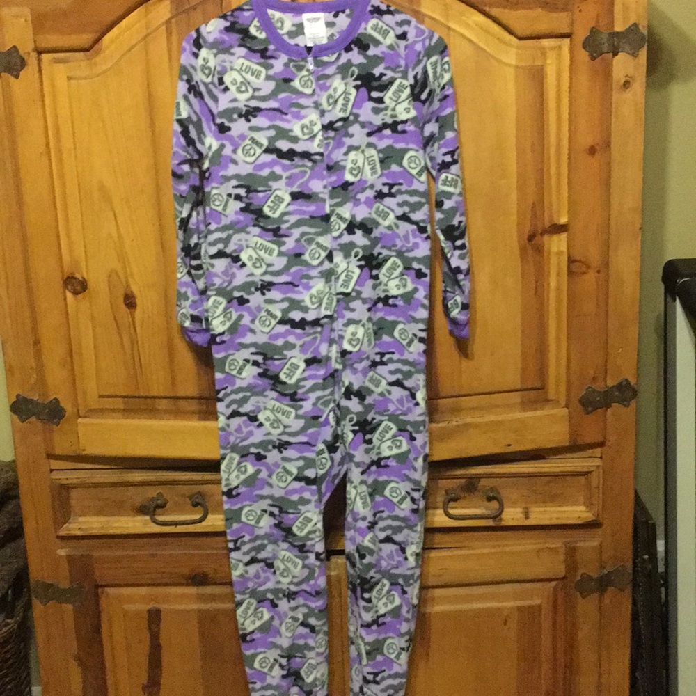 Purple camouflage girls pj onesie